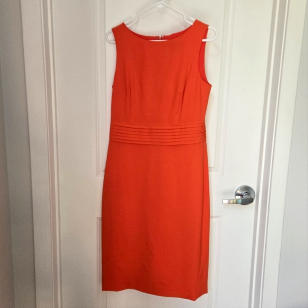 (Tall) NWT J.Crew Pleated-Waist Orange Sheath Dress in Bi-Stretch Wool Sz 6T